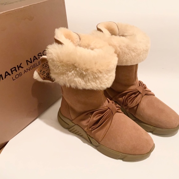 Mark Nason Los Angeles Bliss Genuine Sheep Shearling Fur Chestnut Suede Boot 6.5 - Picture 10 of 15